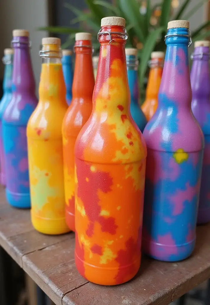 25 Bottle Painting Ideas With Acrylics For Handmade Home Decor 57 25 Bottle Painting Ideas With Acrylics For Handmade Home Decor - 17. Tie-Dye Bottles