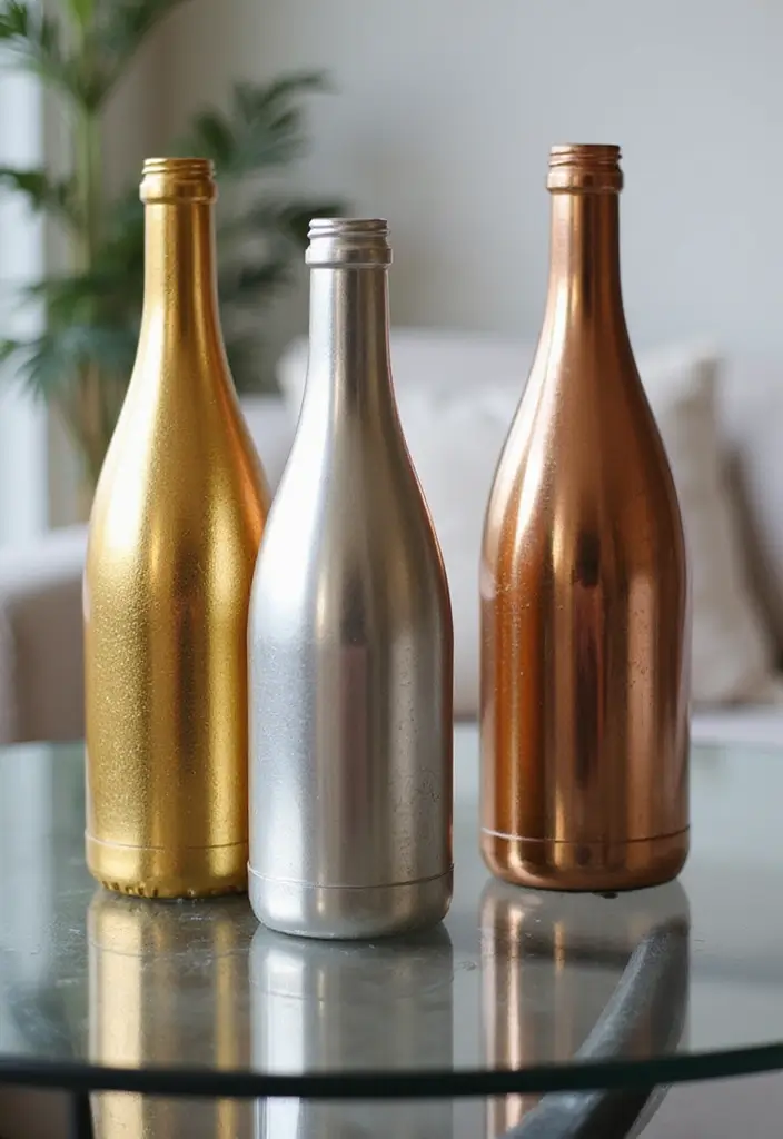 25 Bottle Painting Ideas With Acrylics For Handmade Home Decor 26 25 Bottle Painting Ideas With Acrylics For Handmade Home Decor - 6. Metallic Finishes