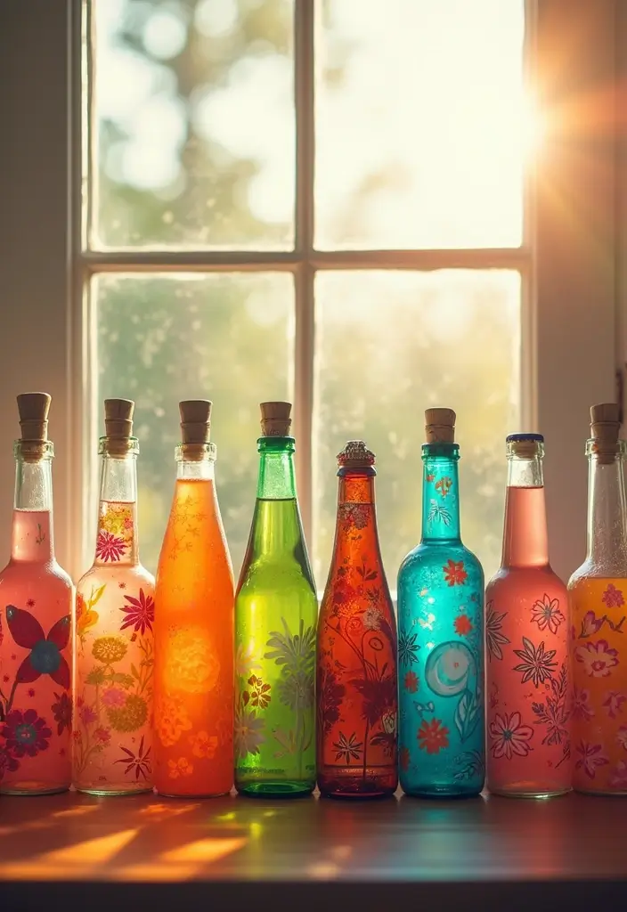 25 Bottle Painting Ideas With Acrylics For Handmade Home Decor 35 25 Bottle Painting Ideas With Acrylics For Handmade Home Decor - 9. Whimsical Patterns