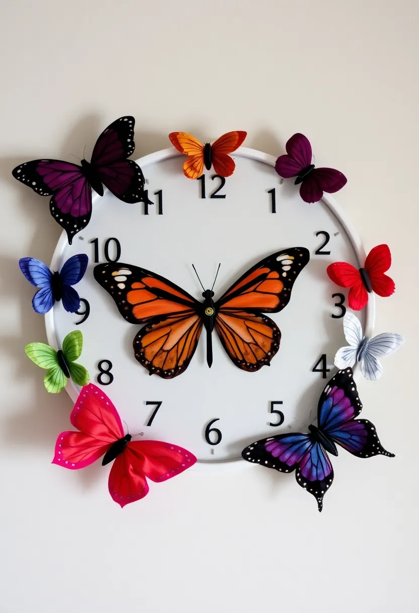 25 Handmade Butterfly Fabric Decor Ideas To Brighten Walls 53 25 Handmade Butterfly Fabric Decor Ideas To Brighten Walls - 17. Butterfly Fabric Wall Clock