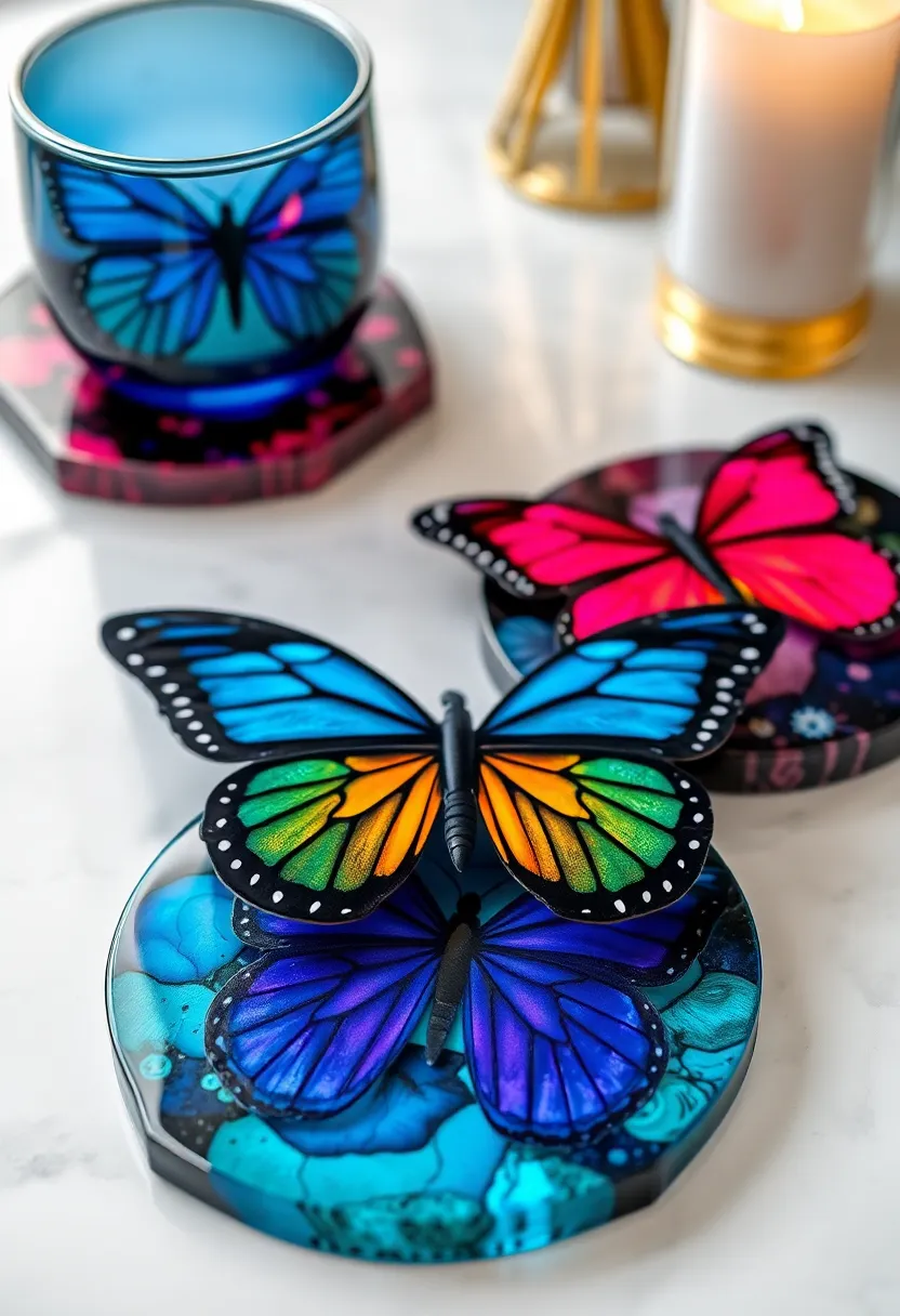 25 Handmade Butterfly Fabric Decor Ideas To Brighten Walls 68 25 Handmade Butterfly Fabric Decor Ideas To Brighten Walls - 20. Butterfly Fabric Resin Coasters