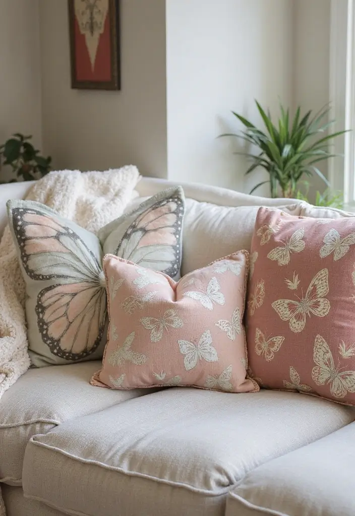 25 Handmade Butterfly Fabric Decor Ideas To Brighten Walls 9 25 Handmade Butterfly Fabric Decor Ideas To Brighten Walls - 3. Butterfly Throw Pillows
