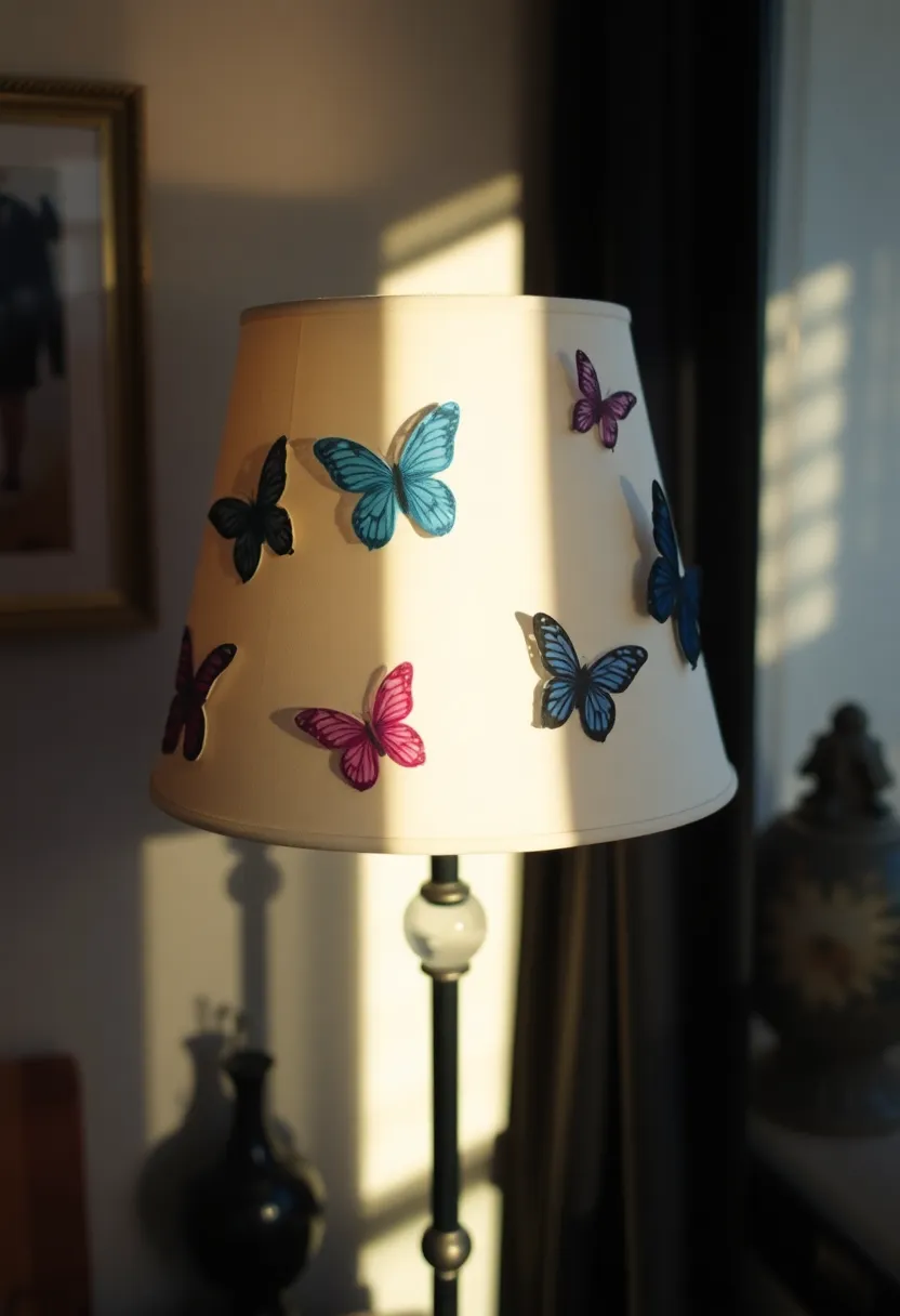 25 Handmade Butterfly Fabric Decor Ideas To Brighten Walls 11 25 Handmade Butterfly Fabric Decor Ideas To Brighten Walls - 5. Butterfly Embellished Lampshades