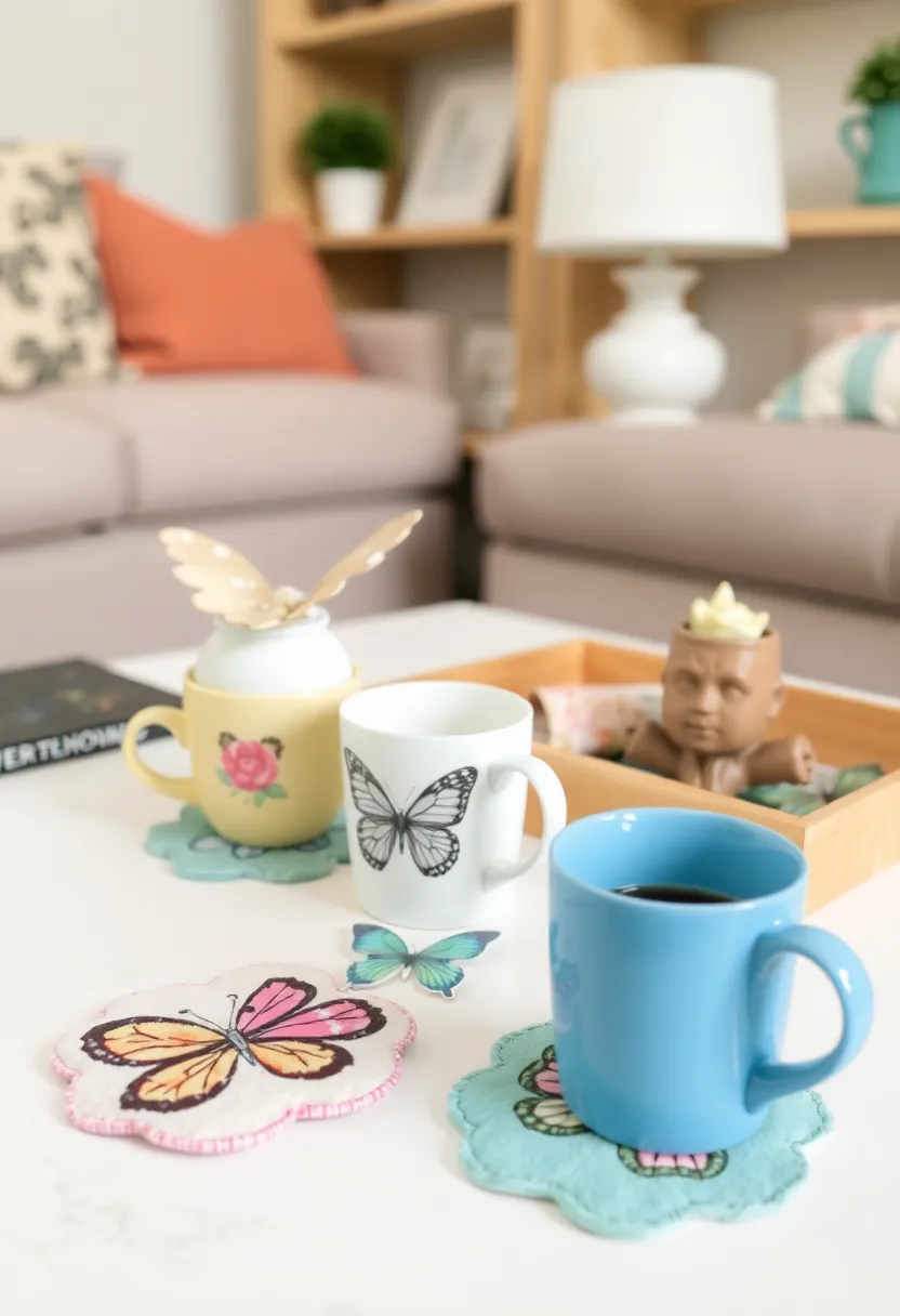 25 Handmade Butterfly Fabric Decor Ideas To Brighten Walls 19 25 Handmade Butterfly Fabric Decor Ideas To Brighten Walls - 7. Butterfly Fabric Coasters