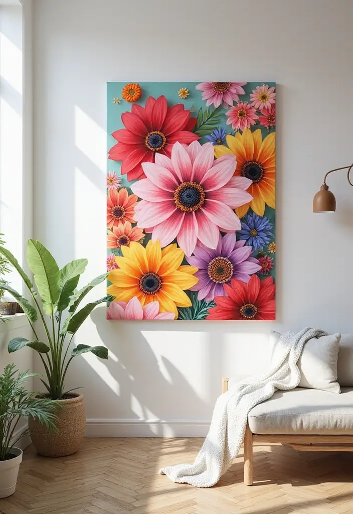 25 Handmade Floral Decor Projects For Every Season 8 25 Handmade Floral Decor Projects For Every Season - 2. Summer Floral Canvas Art