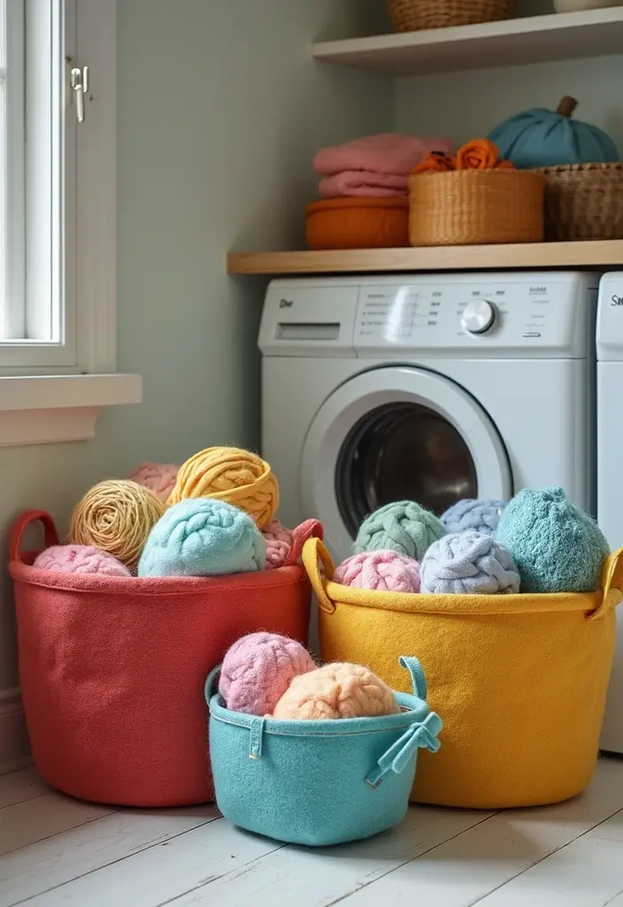 25 Handmade Laundry Basket Decor Ideas You’ll Love 16 25 Handmade Laundry Basket Decor Ideas You’ll Love - 10. Charming Felt Baskets
