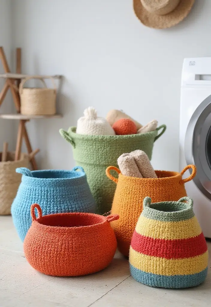 25 Handmade Laundry Basket Decor Ideas You’ll Love 2 25 Handmade Laundry Basket Decor Ideas You’ll Love - 2. Colorful Knit Baskets