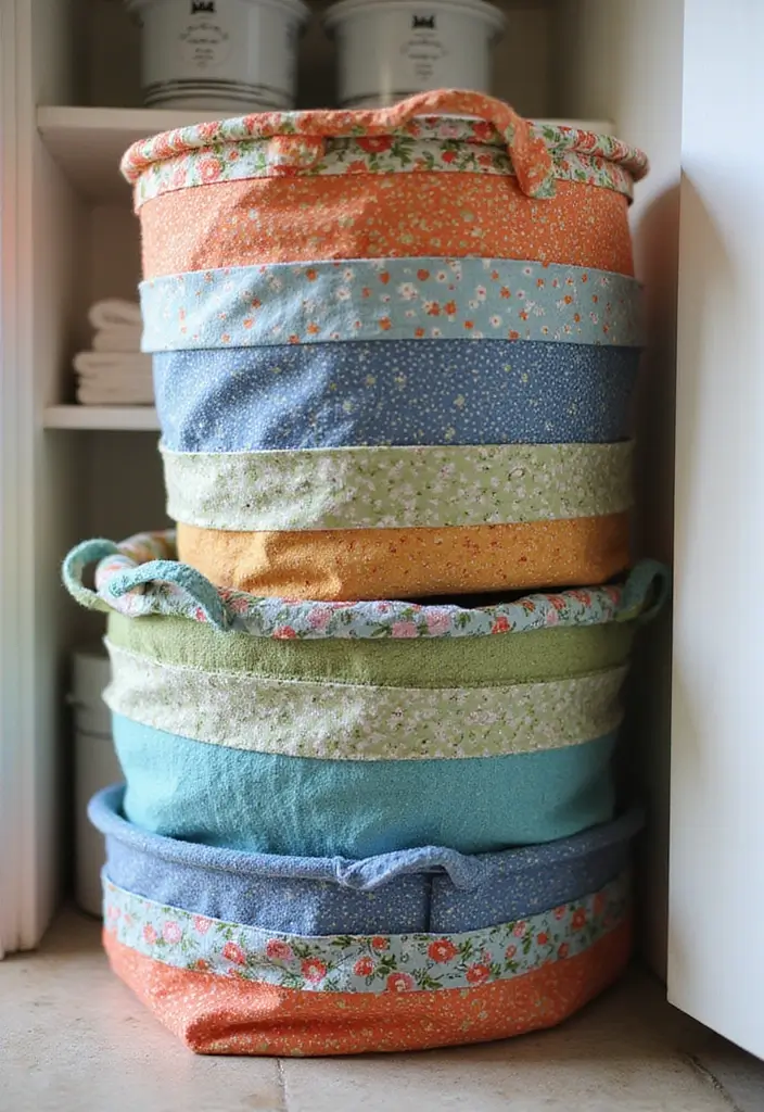 25 Handmade Laundry Basket Decor Ideas You’ll Love 3 25 Handmade Laundry Basket Decor Ideas You’ll Love - 3. Upcycled Fabric Baskets