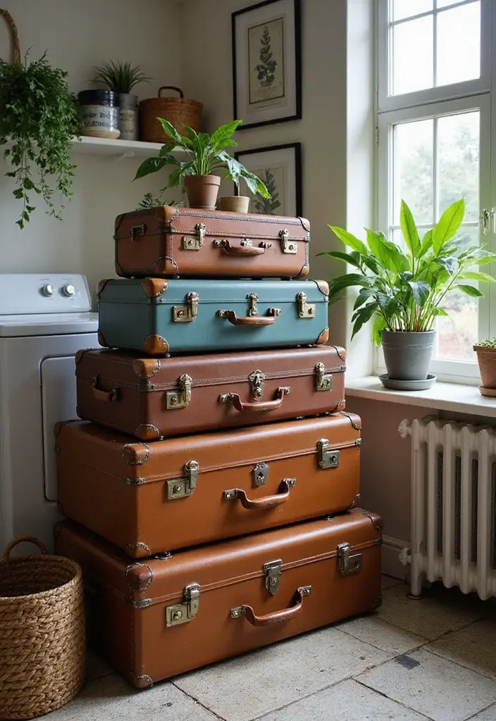 25 Handmade Laundry Basket Decor Ideas You’ll Love 15 25 Handmade Laundry Basket Decor Ideas You’ll Love - 9. Vintage Suitcases