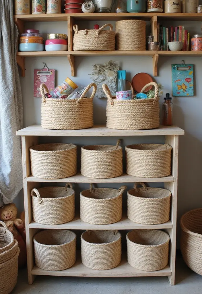 25 Handmade Rope Basket Decor Ideas That Impress 22 25 Handmade Rope Basket Decor Ideas That Impress - 10. Craft Room Essentials