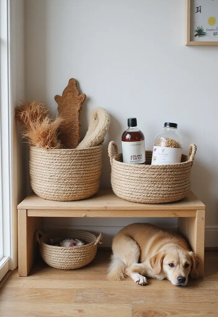 25 Handmade Rope Basket Decor Ideas That Impress 25 25 Handmade Rope Basket Decor Ideas That Impress - 11. Pet Supply Station