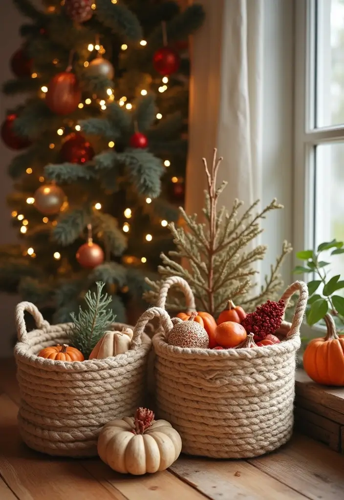 25 Handmade Rope Basket Decor Ideas That Impress 28 25 Handmade Rope Basket Decor Ideas That Impress - 12. Seasonal Decor Display