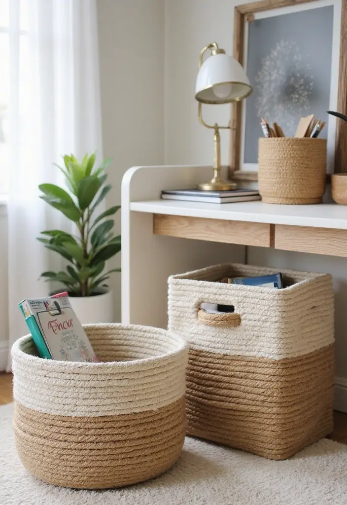 25 Handmade Rope Basket Decor Ideas That Impress 35 25 Handmade Rope Basket Decor Ideas That Impress - 13. Office Organization