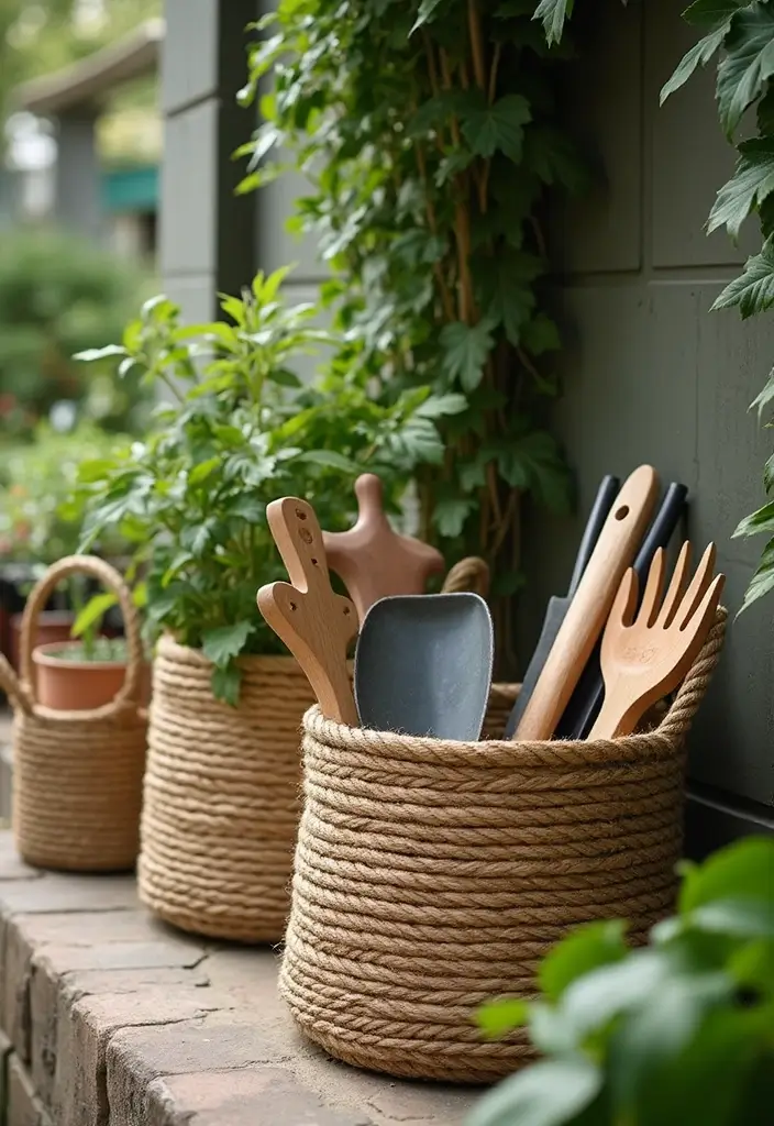 25 Handmade Rope Basket Decor Ideas That Impress 40 25 Handmade Rope Basket Decor Ideas That Impress - 16. Garden Tool Storage
