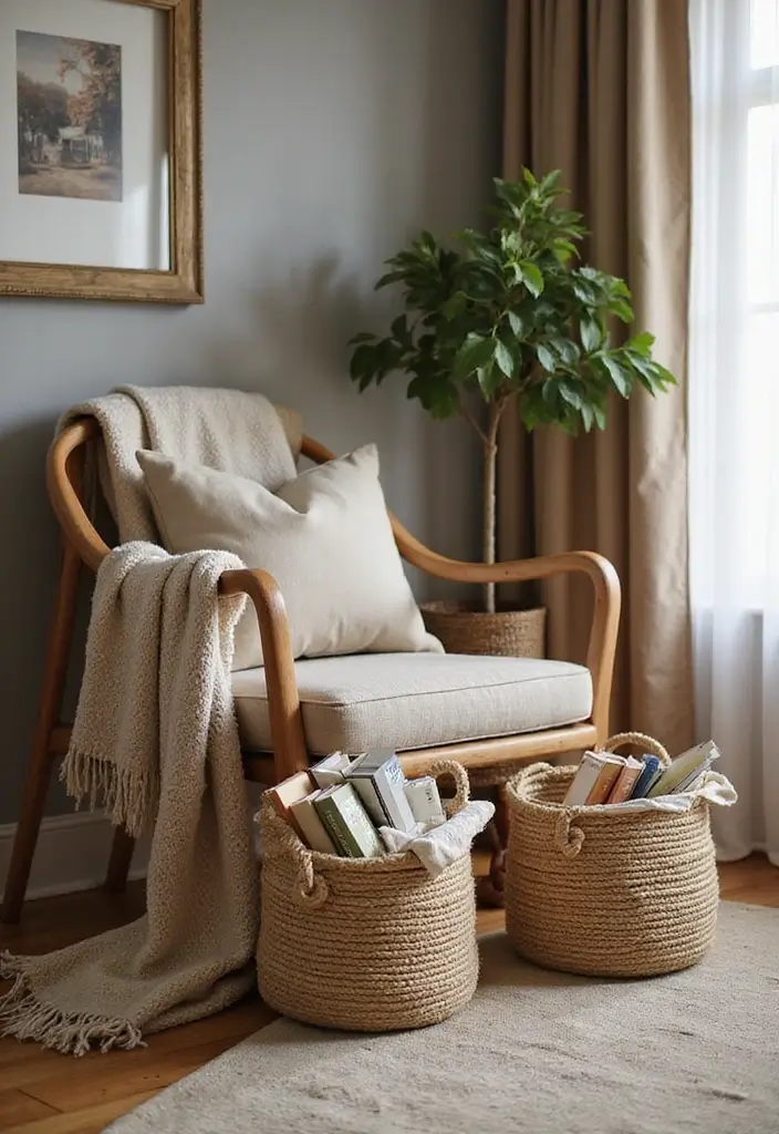 25 Handmade Rope Basket Decor Ideas That Impress 42 25 Handmade Rope Basket Decor Ideas That Impress - 18. Cozy Reading Nook