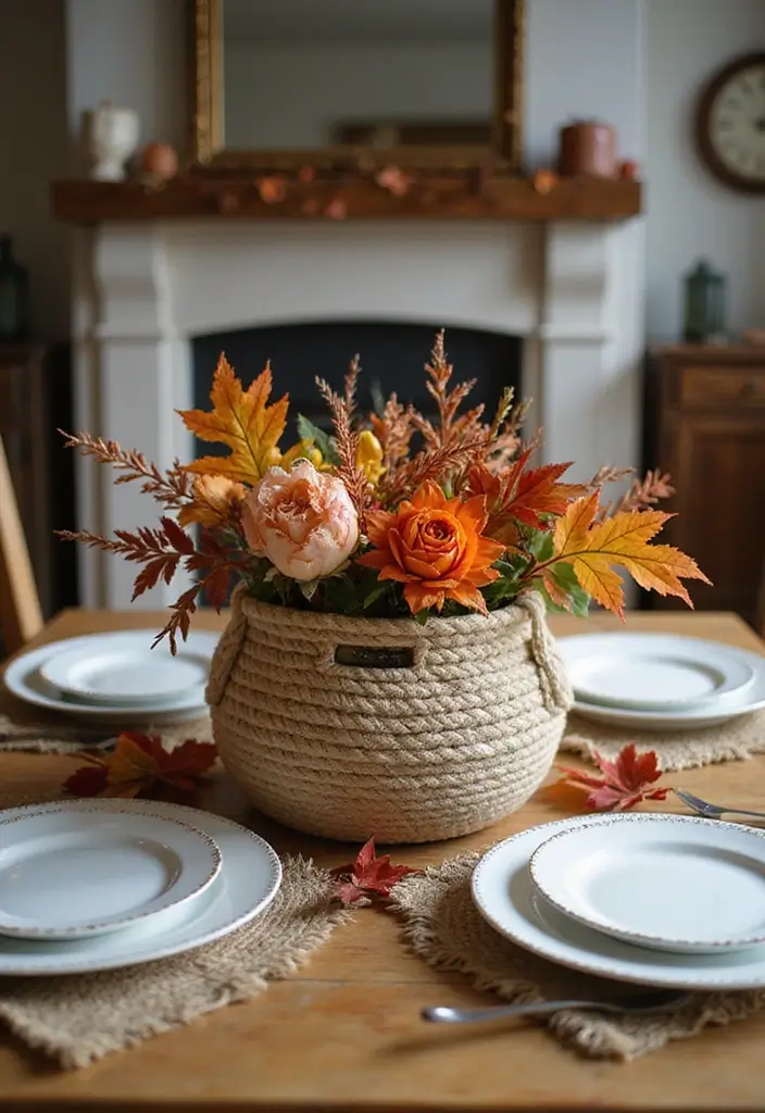 25 Handmade Rope Basket Decor Ideas That Impress 8 25 Handmade Rope Basket Decor Ideas That Impress - 2. Farmhouse-Style Centerpiece