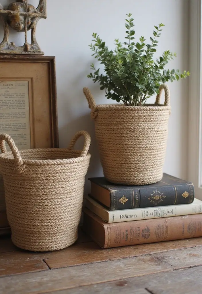 25 Handmade Rope Basket Decor Ideas That Impress 44 25 Handmade Rope Basket Decor Ideas That Impress - 20. Vintage Inspired Decor