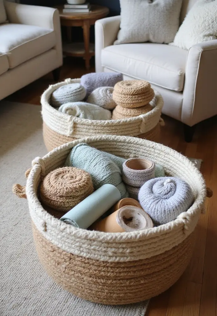 25 Handmade Rope Basket Decor Ideas That Impress 45 25 Handmade Rope Basket Decor Ideas That Impress - 21. Gathering Space Essentials