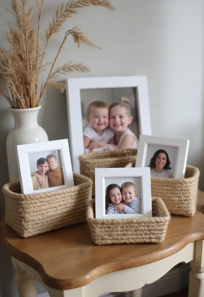 25 Handmade Rope Basket Decor Ideas That Impress 53 25 Handmade Rope Basket Decor Ideas That Impress - 23. Family Photo Display