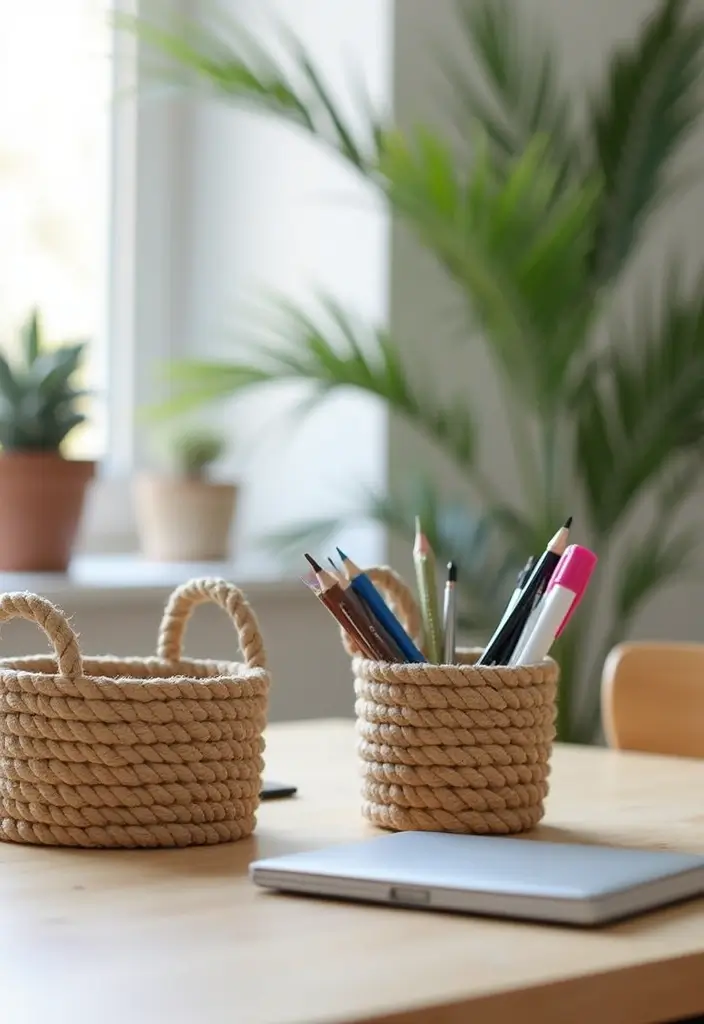 25 Handmade Rope Basket Decor Ideas That Impress 61 25 Handmade Rope Basket Decor Ideas That Impress - 25. Creative Office Supplies