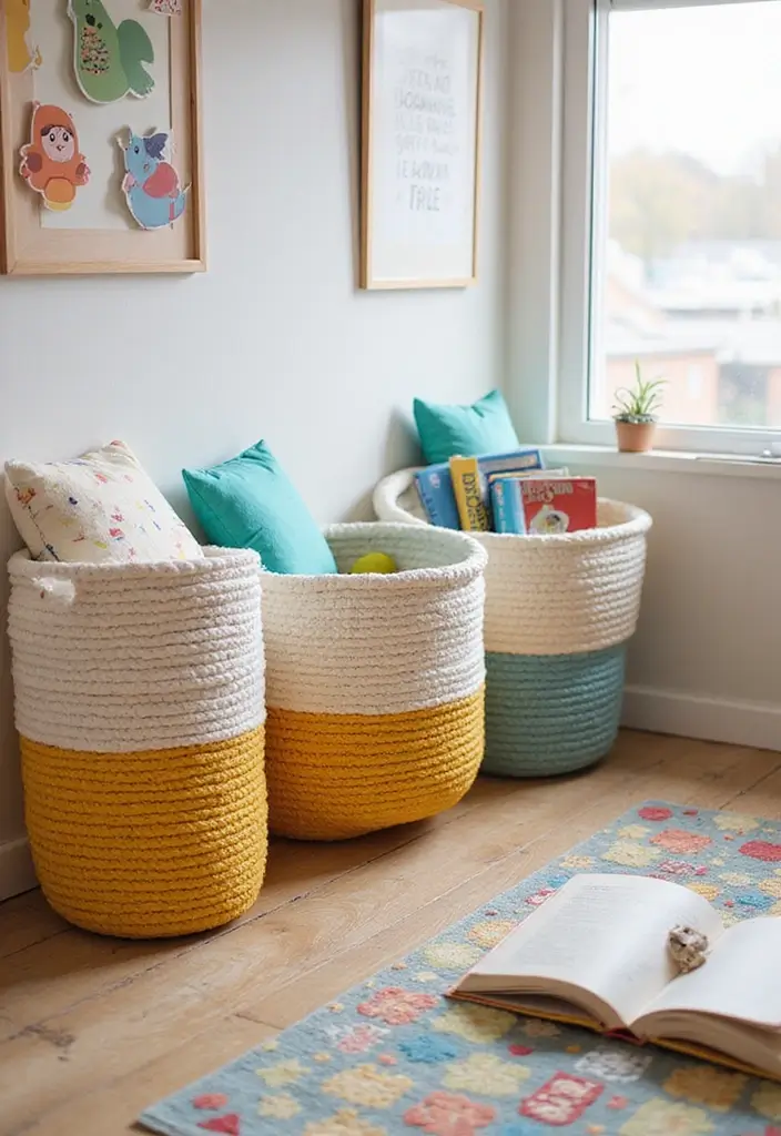 25 Handmade Rope Basket Decor Ideas That Impress 16 25 Handmade Rope Basket Decor Ideas That Impress - 4. Playful Kids’ Room Decor