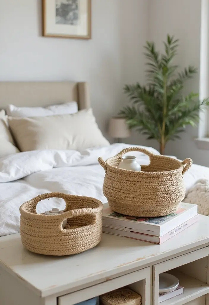 25 Handmade Rope Basket Decor Ideas That Impress 18 25 Handmade Rope Basket Decor Ideas That Impress - 6. Bedroom Nightstand Accents