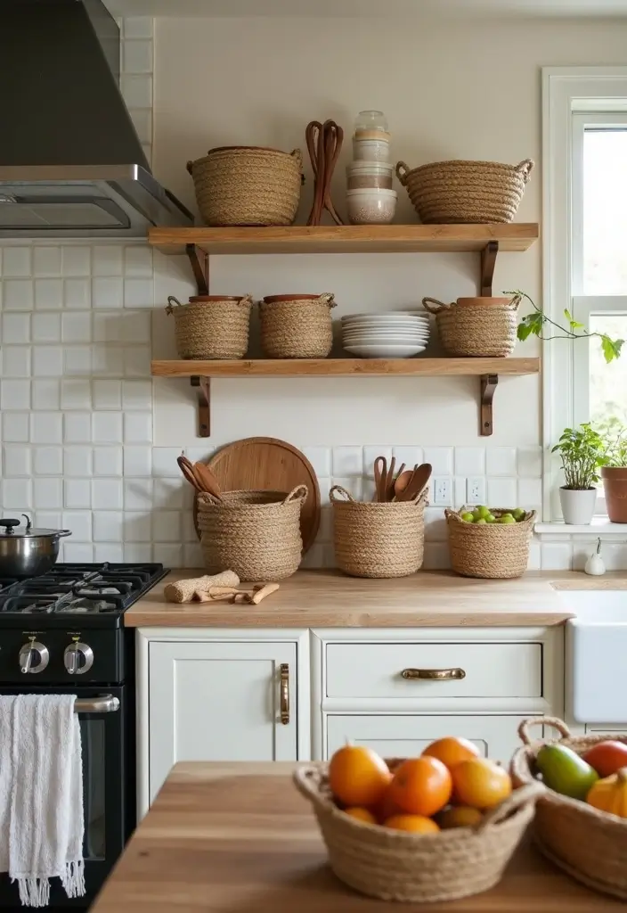 25 Handmade Rope Basket Decor Ideas That Impress 19 25 Handmade Rope Basket Decor Ideas That Impress - 7. Elegant Kitchen Storage