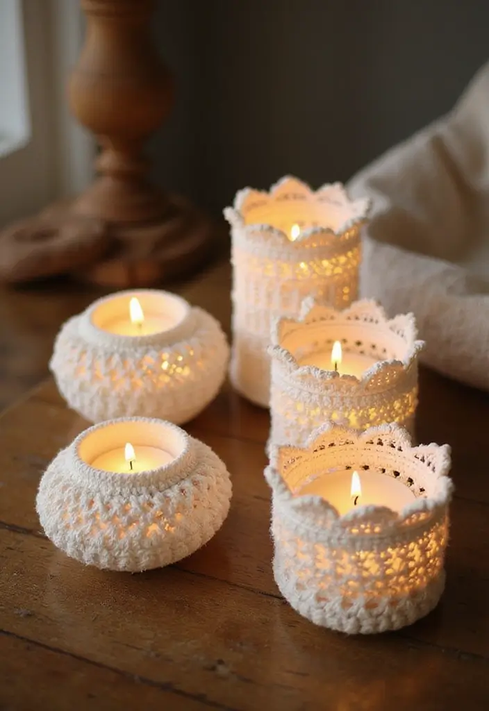 25 Handmade White Crochet Decor Ideas For Minimalist Spaces 28 25 Handmade White Crochet Decor Ideas For Minimalist Spaces - 10. Crochet Candle Holders