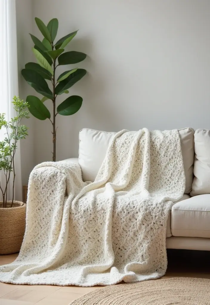25 Handmade White Crochet Decor Ideas For Minimalist Spaces 9 25 Handmade White Crochet Decor Ideas For Minimalist Spaces - 3. Cozy Crochet Throws