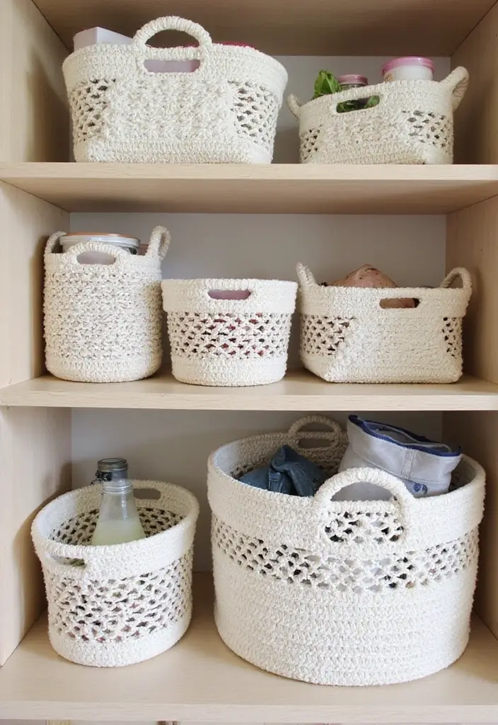 25 Handmade White Crochet Decor Ideas For Minimalist Spaces 11 25 Handmade White Crochet Decor Ideas For Minimalist Spaces - 5. Crochet Basket Storage