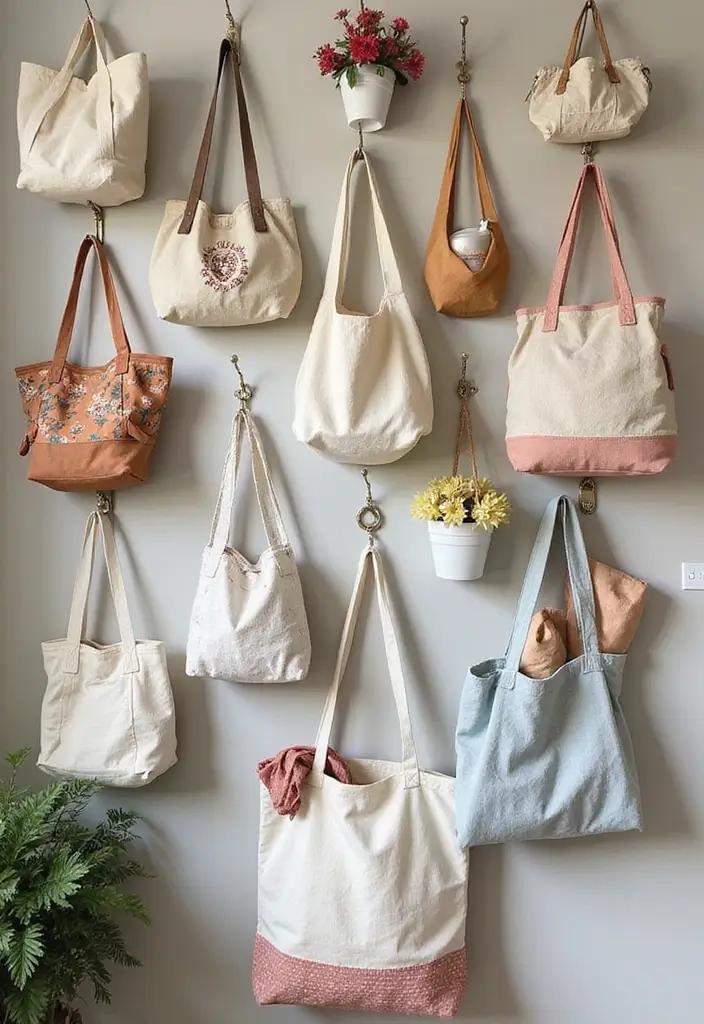 26 Creative Ways To Make Handmade Wall Decor At Home 37 26 Creative Ways To Make Handmade Wall Decor At Home - 9. Canvas Tote Bag Wall Display