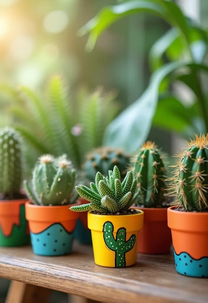 26 Handmade Cactus Decor Ideas For Desert-Inspired Spaces 1 26 Handmade Cactus Decor Ideas For Desert-Inspired Spaces - 1. Whimsical Painted Cactus Planters