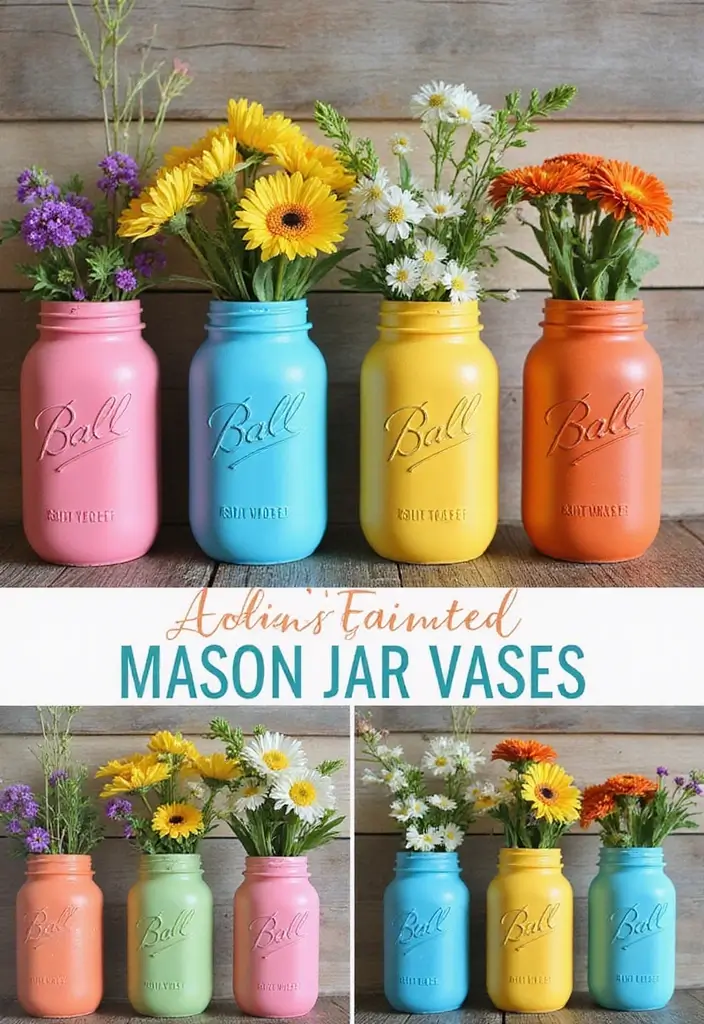 26 Handmade Country Decor Inspirations For Cozy Homes 1 26 Handmade Country Decor Inspirations For Cozy Homes - 1. Hand-Painted Mason Jar Vases