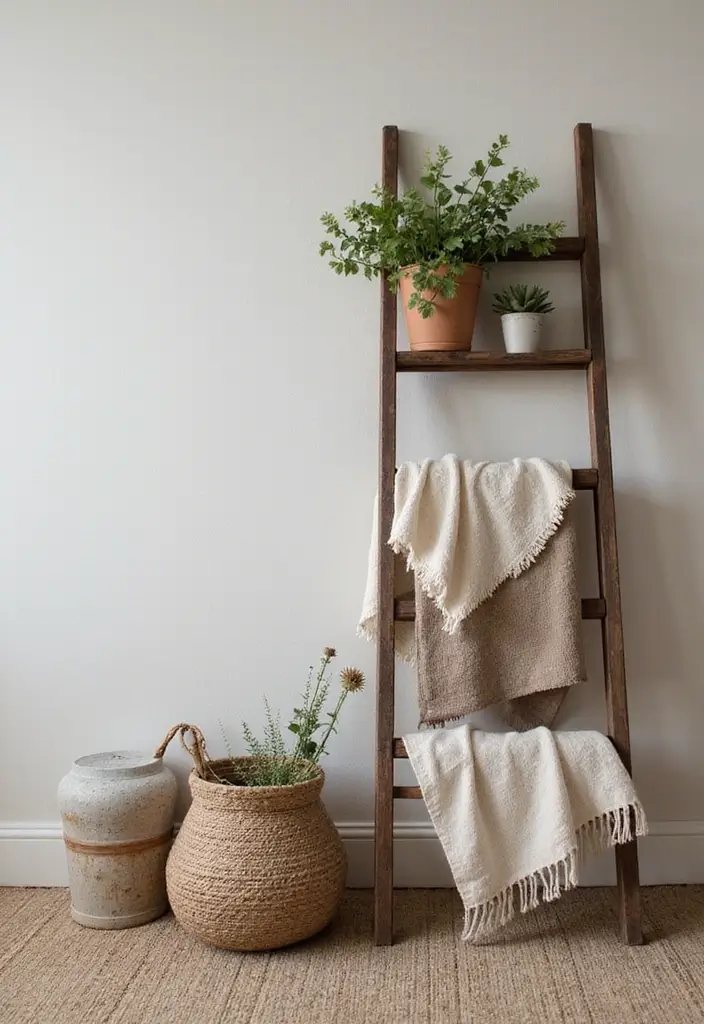 26 Handmade Country Decor Inspirations For Cozy Homes 16 26 Handmade Country Decor Inspirations For Cozy Homes - 4. Vintage Ladder Display