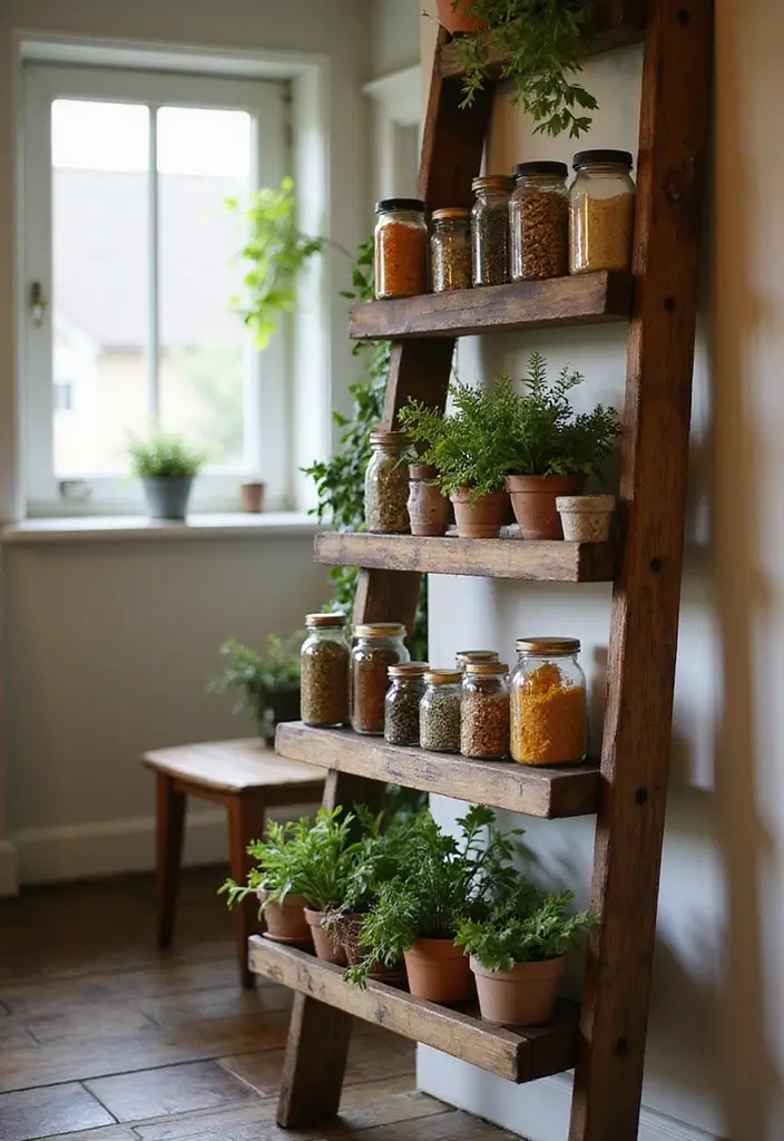 26 Handmade Spice Rack Decor Ideas To Organize Beautifully 1 26 Handmade Spice Rack Decor Ideas To Organize Beautifully - 1. Vintage Ladder Spice Rack