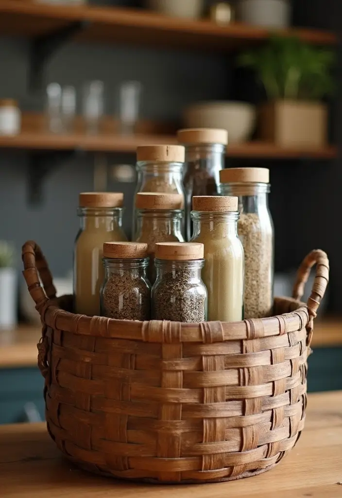 26 Handmade Spice Rack Decor Ideas To Organize Beautifully 83 26 Handmade Spice Rack Decor Ideas To Organize Beautifully - 23. Tiered Spice Jars in a Basket