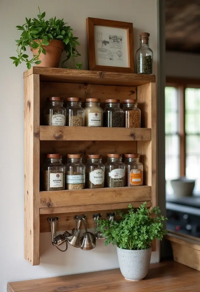 26 Handmade Spice Rack Decor Ideas To Organize Beautifully 16 26 Handmade Spice Rack Decor Ideas To Organize Beautifully - 4. Rustic Wall-Mounted Spice Rack
