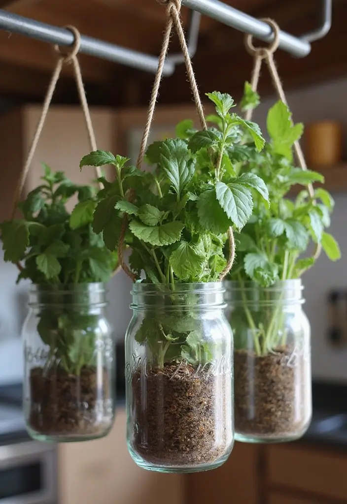 26 Handmade Spice Rack Decor Ideas To Organize Beautifully 26 26 Handmade Spice Rack Decor Ideas To Organize Beautifully - 6. Hanging Spice Jar Planter