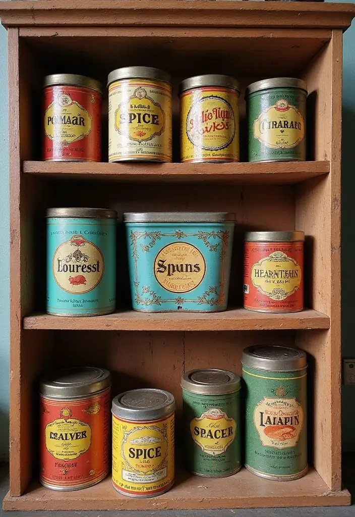 26 Handmade Spice Rack Decor Ideas To Organize Beautifully 29 26 Handmade Spice Rack Decor Ideas To Organize Beautifully - 9. Vintage Tins for Spices