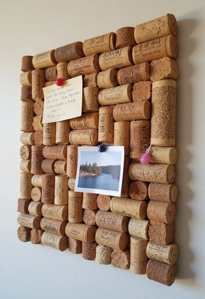 26 Handmade Wine Cork Decor Ideas For Sustainable Design 1 26 Handmade Wine Cork Decor Ideas For Sustainable Design - 1. Cork Board Wall Art