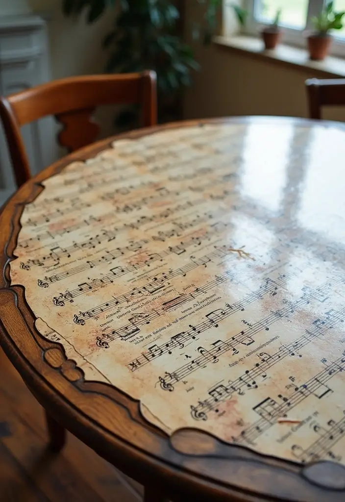 26 Unique Home Decor Ideas With Handmade Instruments 63 26 Unique Home Decor Ideas With Handmade Instruments - 21. Sheet Music Tabletop