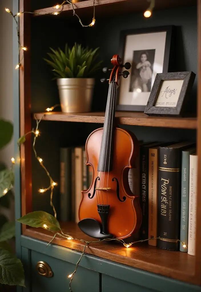 26 Unique Home Decor Ideas With Handmade Instruments 5 26 Unique Home Decor Ideas With Handmade Instruments - 3. Violin Shelf Decor
