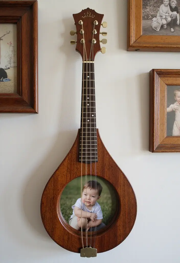 26 Unique Home Decor Ideas With Handmade Instruments 22 26 Unique Home Decor Ideas With Handmade Instruments - 8. Mandolin Picture Frame