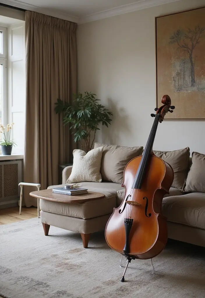 26 Unique Home Decor Ideas With Handmade Instruments 25 26 Unique Home Decor Ideas With Handmade Instruments - 9. Cello as a Room Divider