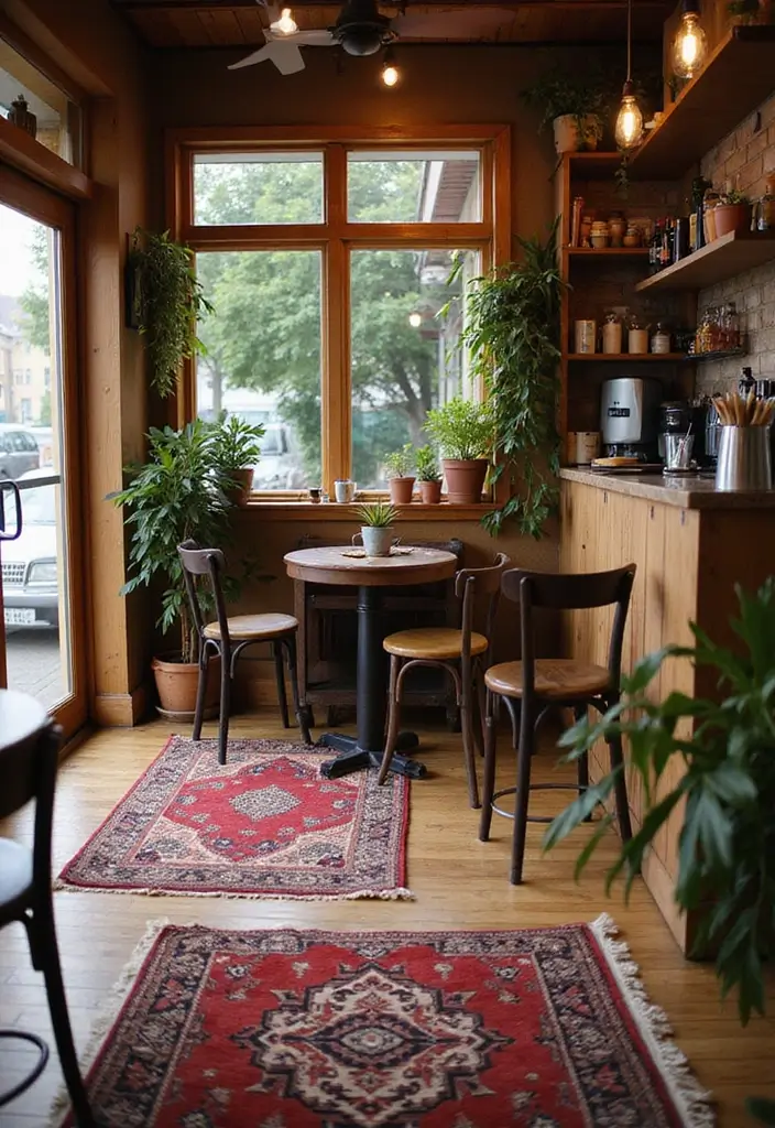 27 Artisan Coffee Shop Decor Ideas With Handmade Charm 24 27 Artisan Coffee Shop Decor Ideas With Handmade Charm - 12. Layered Textures with Rugs
