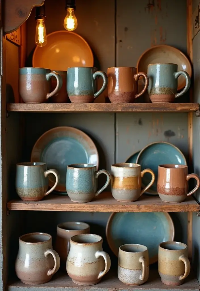 27 Artisan Coffee Shop Decor Ideas With Handmade Charm 2 27 Artisan Coffee Shop Decor Ideas With Handmade Charm - 2. Handmade Pottery Displays