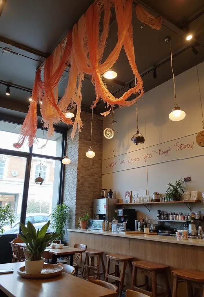 27 Artisan Coffee Shop Decor Ideas With Handmade Charm 55 27 Artisan Coffee Shop Decor Ideas With Handmade Charm - 21. Playful Ceiling Decor