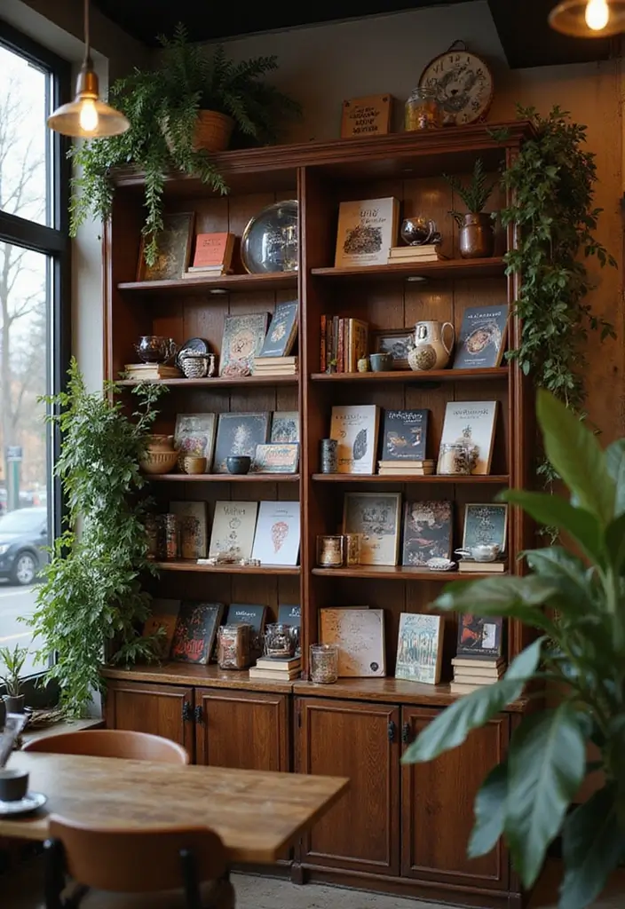 27 Artisan Coffee Shop Decor Ideas With Handmade Charm 56 27 Artisan Coffee Shop Decor Ideas With Handmade Charm - 22. Coffee-Related Bookshelf