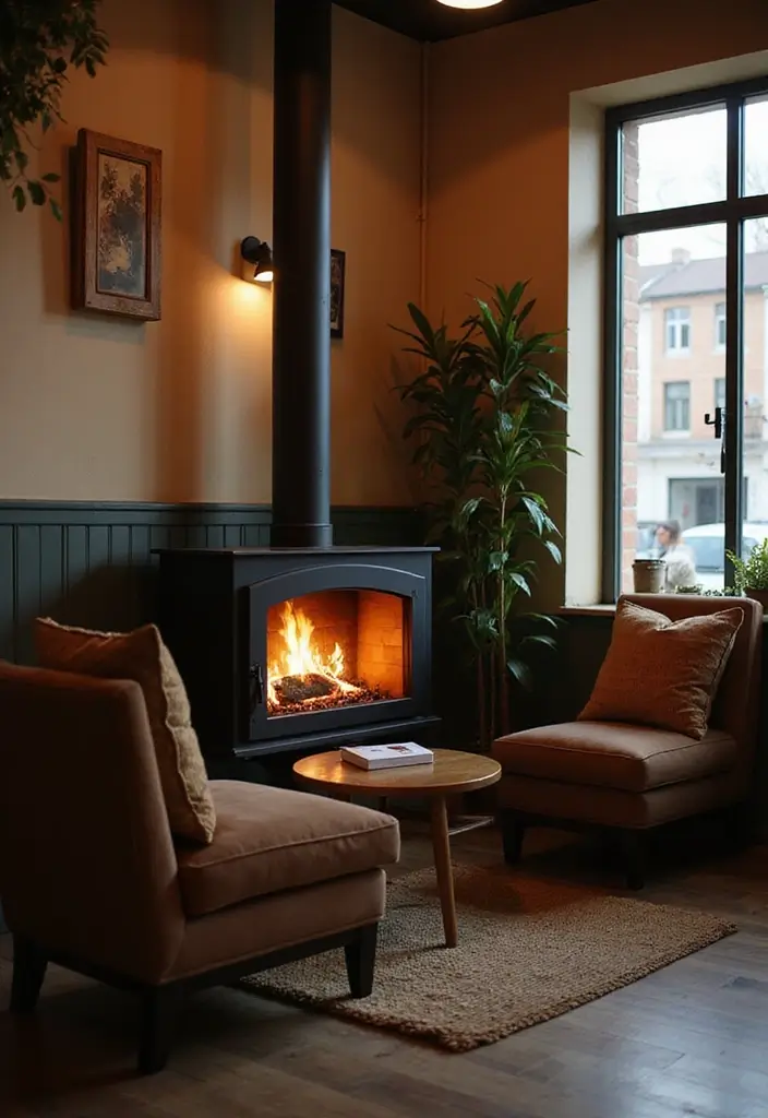 27 Artisan Coffee Shop Decor Ideas With Handmade Charm 73 27 Artisan Coffee Shop Decor Ideas With Handmade Charm - 27. Cozy Fireplaces or Heaters