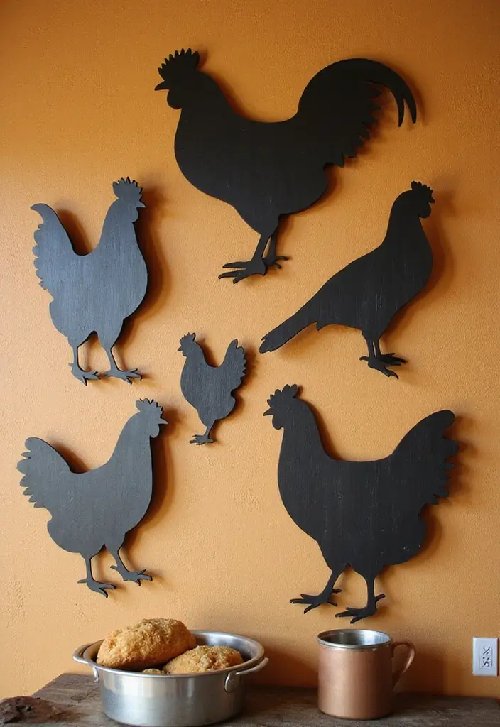 27 Handmade Chicken Decor Ideas For Farmhouse Kitchens 32 27 Handmade Chicken Decor Ideas For Farmhouse Kitchens - 10. Chicken Silhouette Wall Art